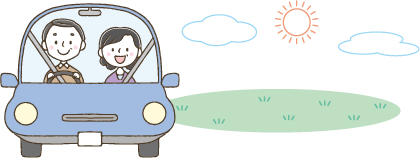 男女が一緒に車に乗っているイラスト