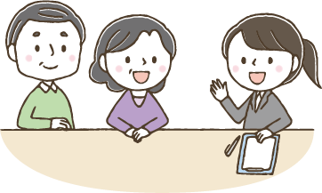 女性職員が説明をしているイラスト