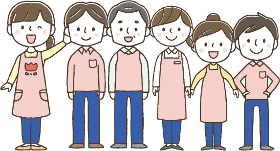 介護施設で働く人達が集まっているイラスト